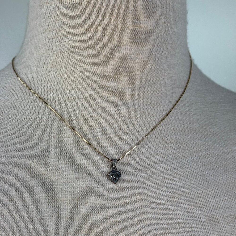 Gold Vermeil RSE 925 Italy Chain 18" Sterling w/ Sterling Marcasite Petite Heart